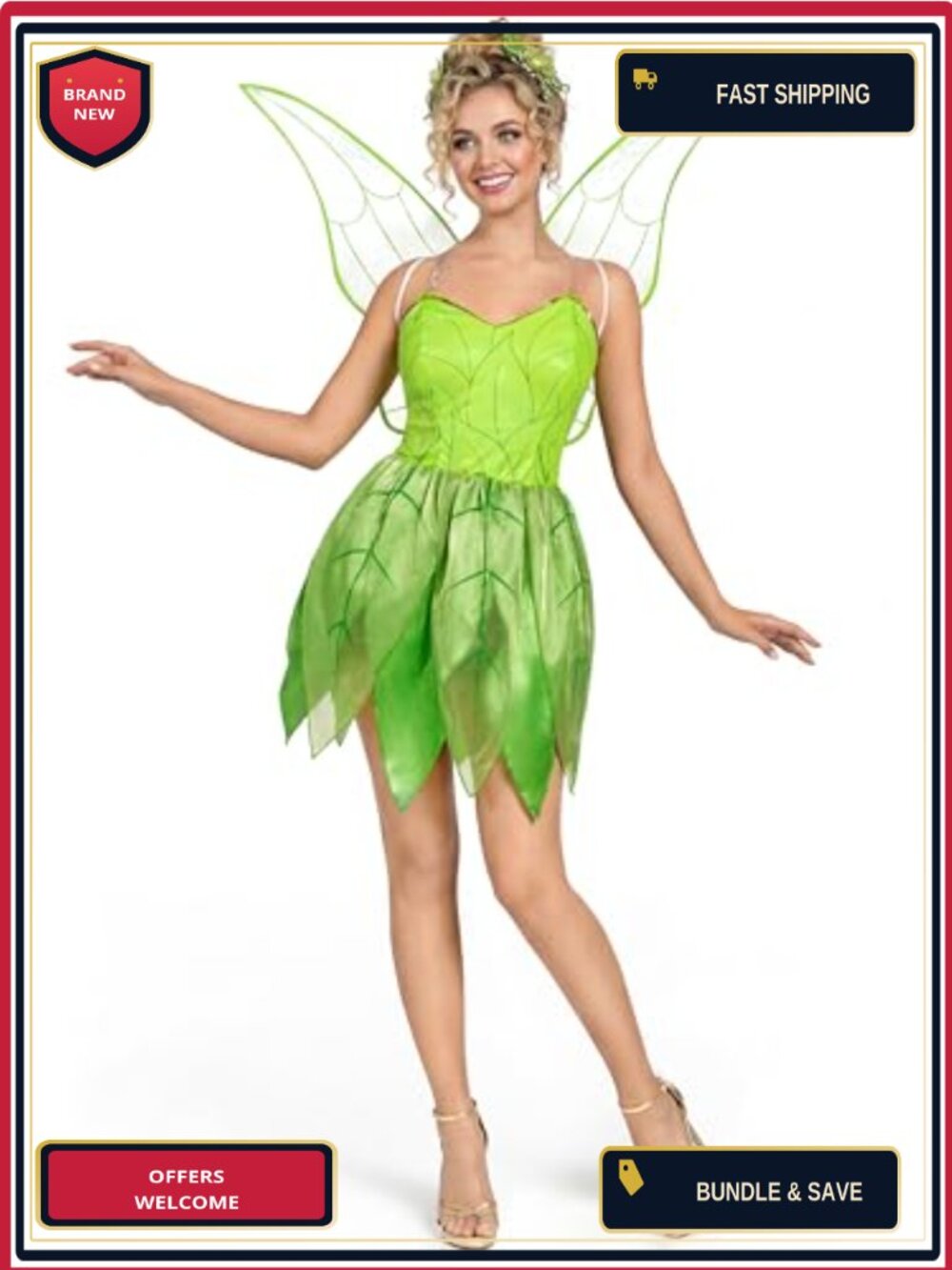 Women's Fairy Costume Set Dress with Wings Halloween Cosplay